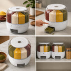 *Rotatable Airtight Rice Dispenser with 6-Portion Storage - Waterproof & Moisture-Proof Kitchen Storage Solution*