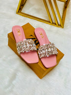 _*New Arrival*_

_*Zara Rhinestone Embellished Stone Flat Slipper*_

Size :- 36 To 41
Colour :- Black, Fawn, T-Pink
With Brand Box 📦