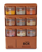 9 in 1  Storage Box Condiments & Spice Rack With 9 Spice Jars And Spoons - each jar Capacity 500ml
*Random Colors*