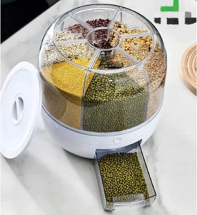 *Rotatable Airtight Rice Dispenser with 6-Portion Storage - Waterproof & Moisture-Proof Kitchen Storage Solution*