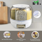 *Rotatable Airtight Rice Dispenser with 6-Portion Storage - Waterproof & Moisture-Proof Kitchen Storage Solution*