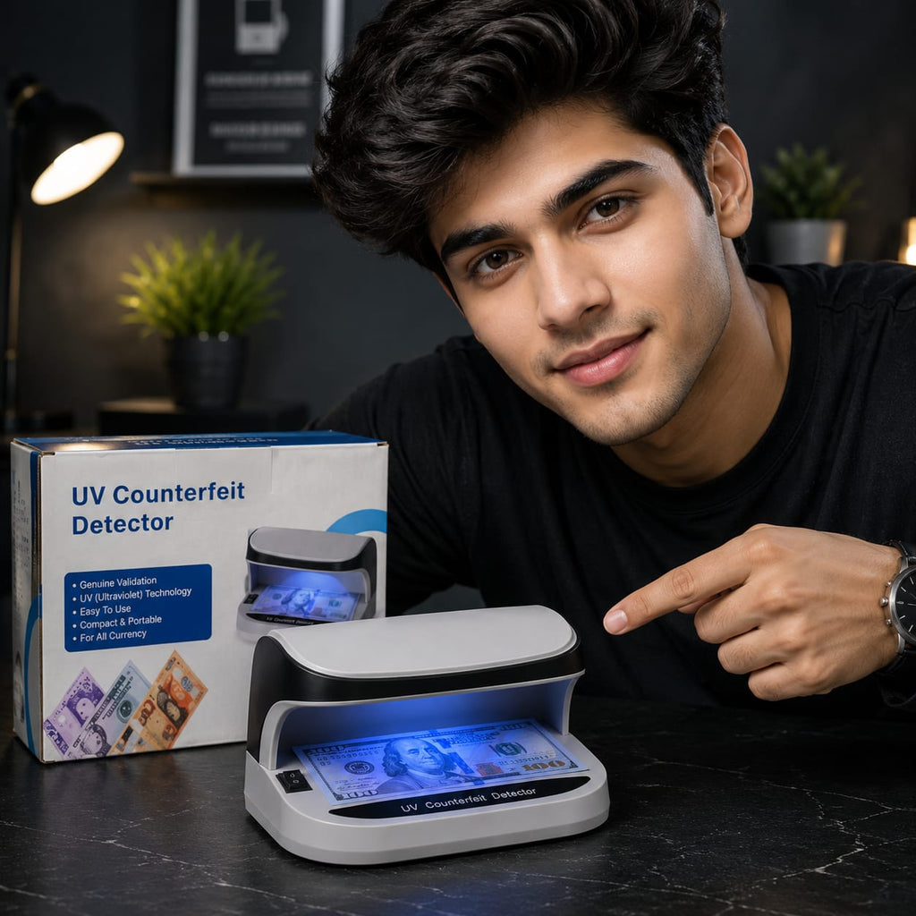 *UV Counterfeit Bill Money Detector, Small Footprint, Portable, Rechargeable, Lightweight, Bills Credit Cards Banknote Passports IDs All Currencies, Auto ON Off, LED Light Currency Check