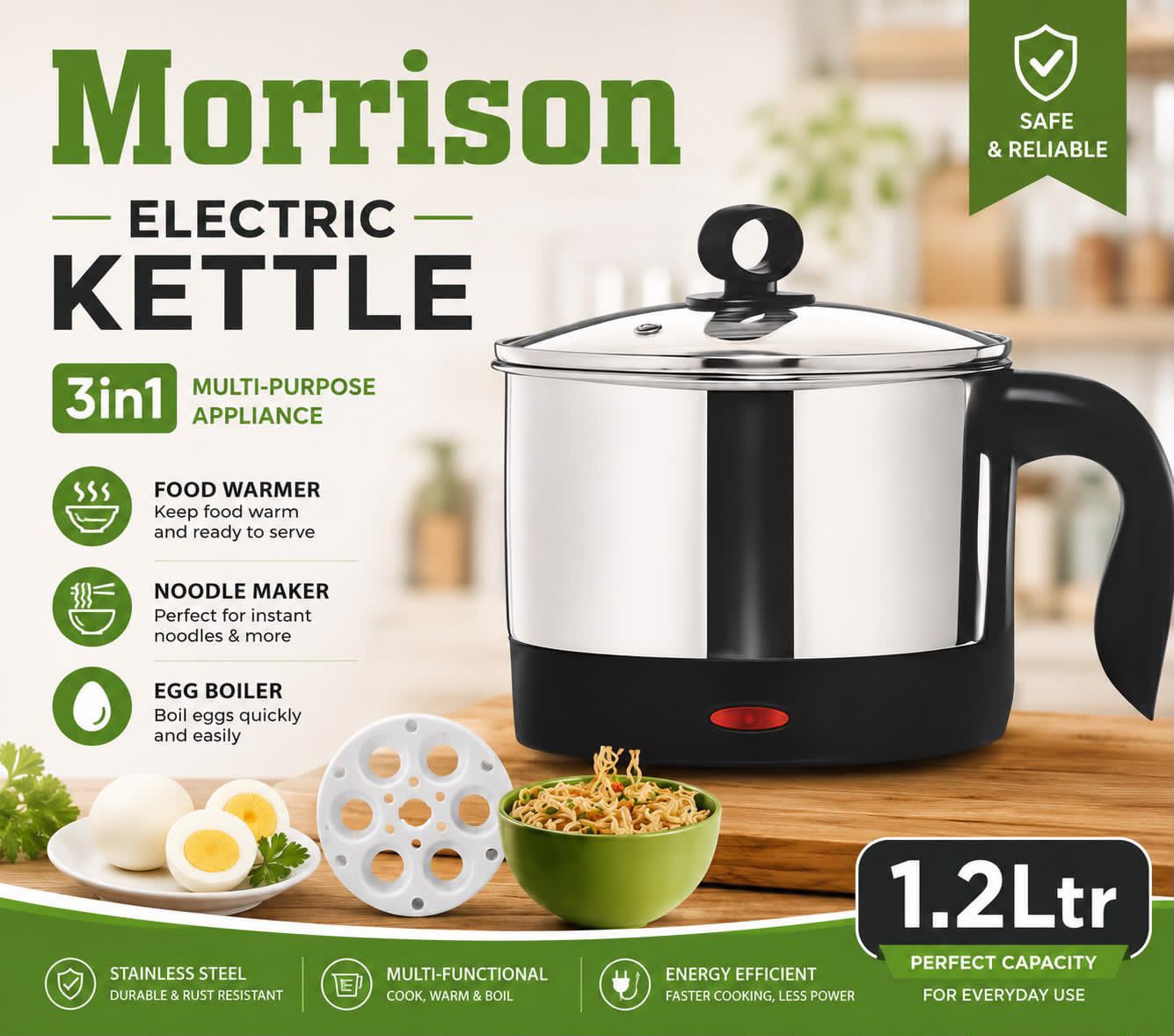 *Restock* - 3in1 1.2L Electric Food Warmer/Egg Boiler Kettle  (with Box Packing)