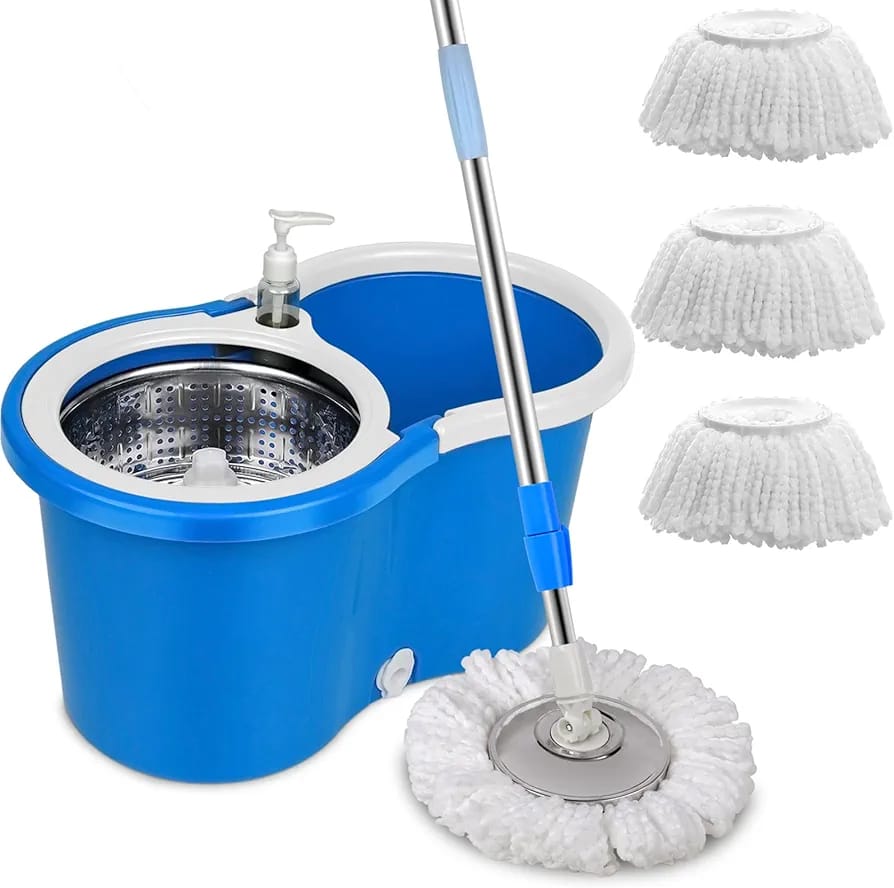 *Spin Mop - Easy Spin Magic Mop Set - 360 Degree Microfiber Mop Head Home Clean Tool* 
 

 *( Steel Bucket🤩 )_*