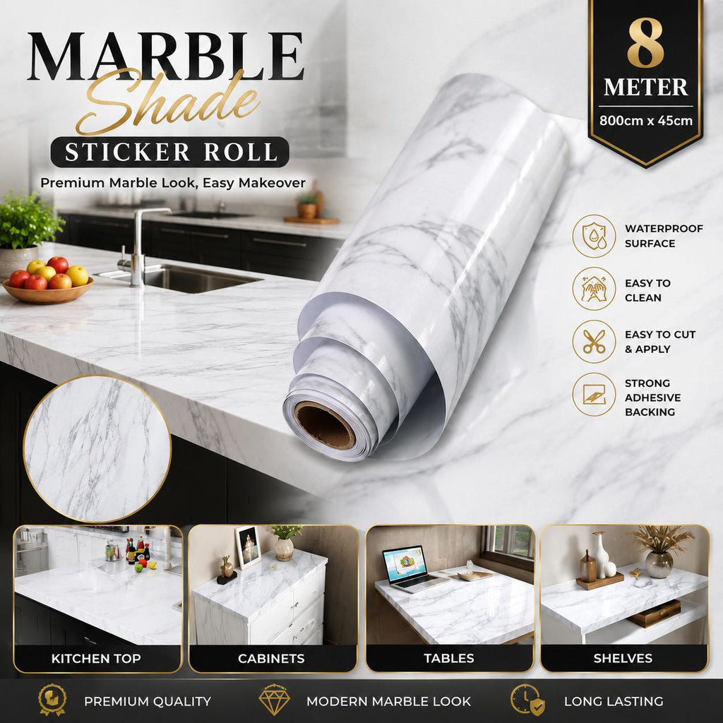 White and black Marble Shade 800cm by 45cm 🔥 *8 Meter* Big Size Sticker Roll