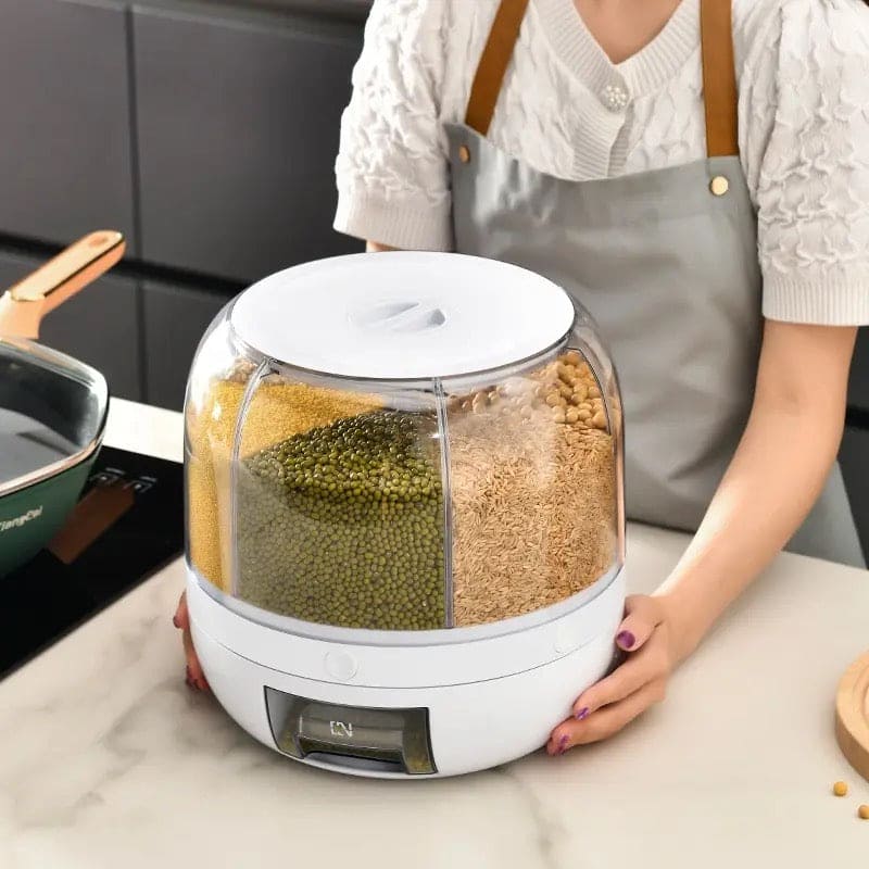 *Rotatable Airtight Rice Dispenser with 6-Portion Storage - Waterproof & Moisture-Proof Kitchen Storage Solution*