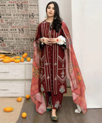 PARTY SUIT WORN BY NEELUM MUNIR
Unstitch Replica

FABRIC
Shirt: ORGANZA
Dupatta: NET
Trouser: MALAI