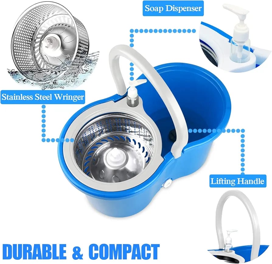 *Spin Mop - Easy Spin Magic Mop Set - 360 Degree Microfiber Mop Head Home Clean Tool* 
 

 *( Steel Bucket🤩 )_*