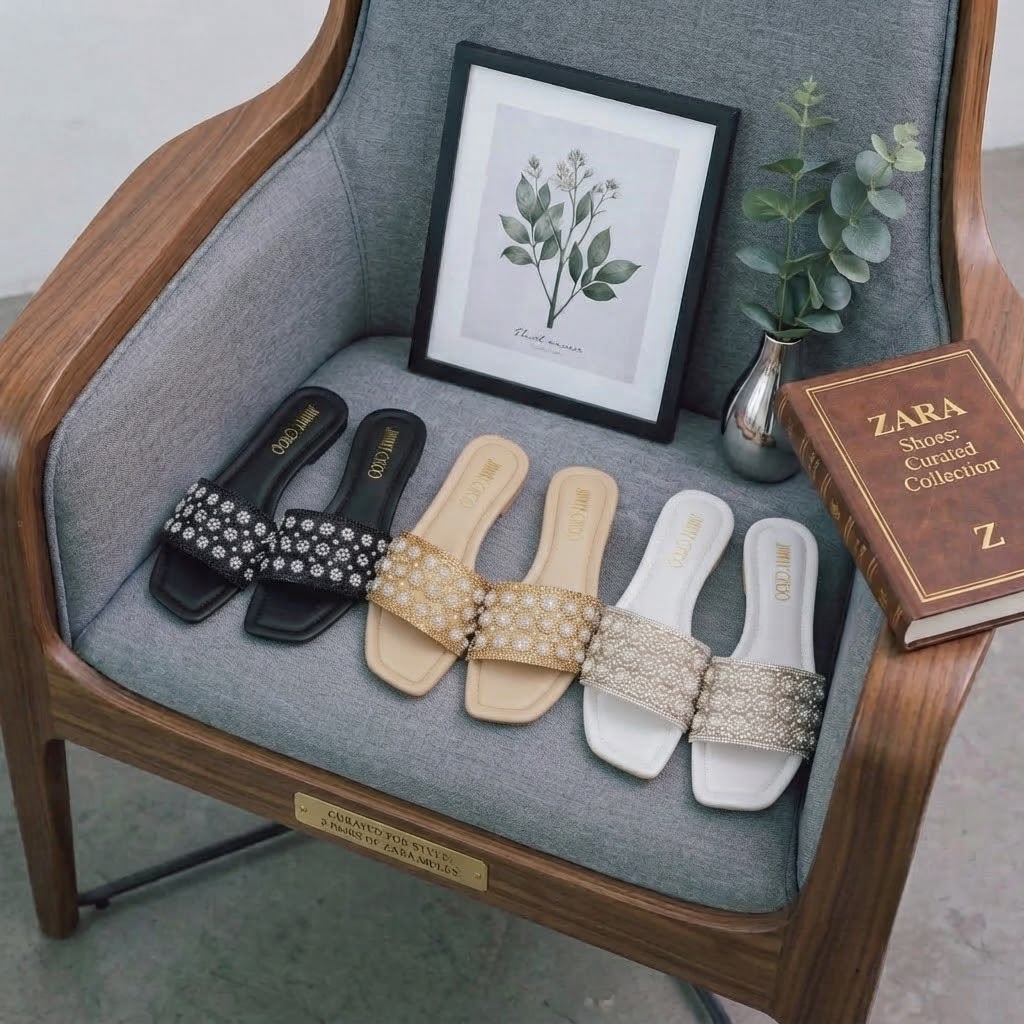 _*New Arrival*_

_*Jimmy Choo Pearl Flat Slipper*_

Size :- 36 To 41
Colour :- Black Fawn & White
With Brand Box 📦