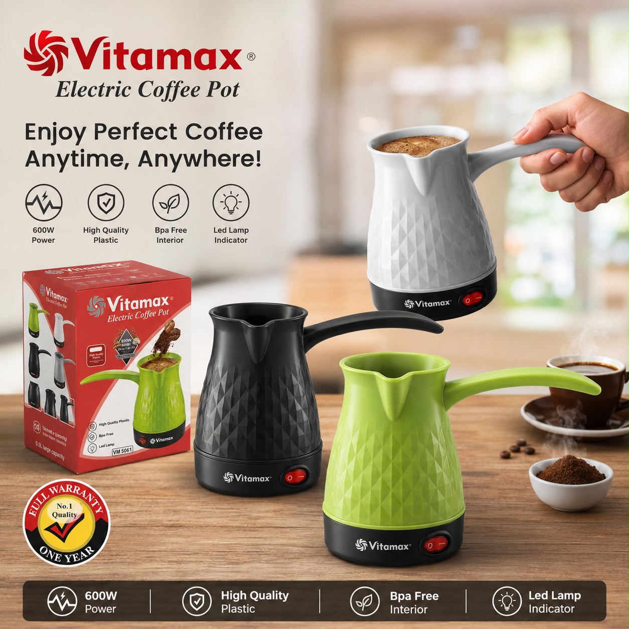 New Electric Vitamax Coffee Pot with Box Packing (Mix/Random colour)